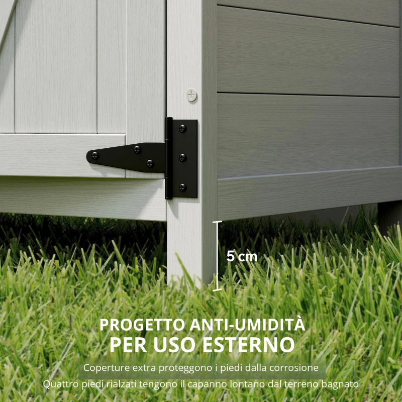 Outsunny Armadio da Giardino in Legno per Attrezzi, con 4 Ripiani 2 Porte, 75x40x90 cm, Grigio