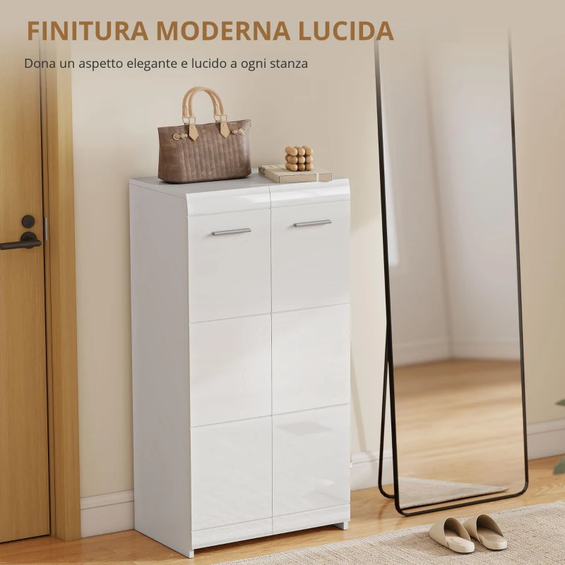 HOMCOM Scarpiera lucida, mobile porta-scarpe con ripiani regolabili per ingresso, corridoio, spazio per 10 paia, Bianco