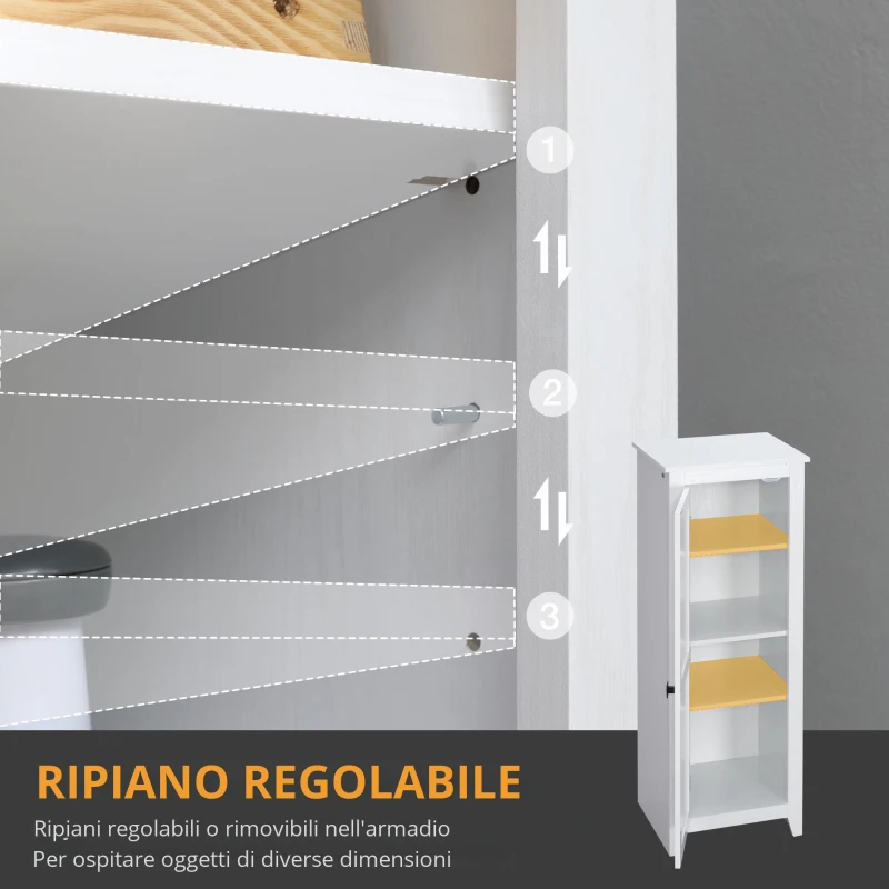 HOMCOM Armadio da Archiviazione per Cucina, Mobiletto Alto per Bagno, Stile Classico con 3 Ripiani Regolabili, Altezza 120 cm, in Legno, Bianco