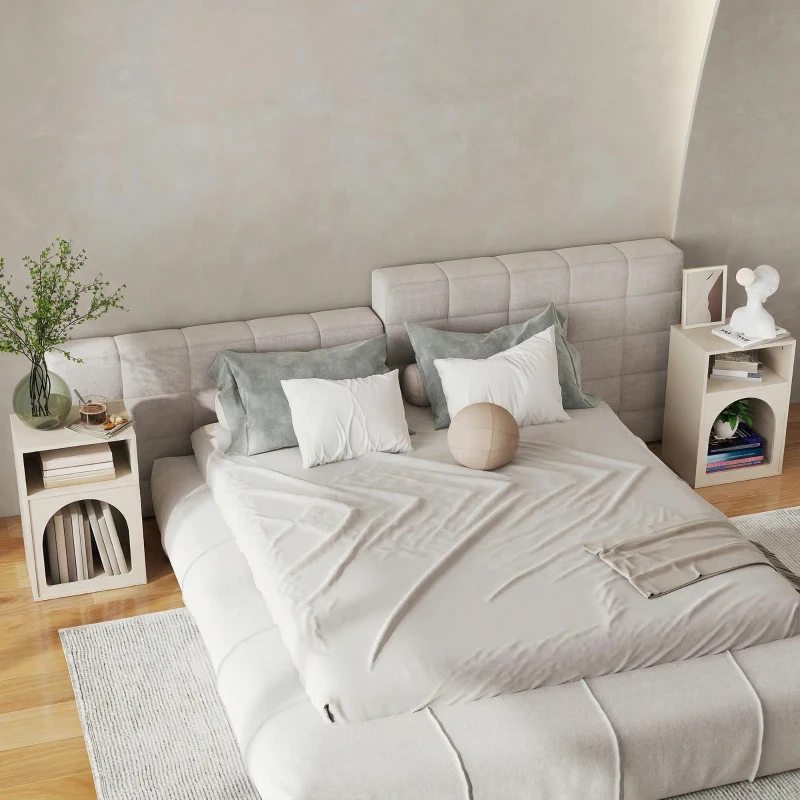 HOMCOM 2er-Set Nachttische, Nachttisch mit offenen Fächern, geschwungenes Design, 40 x 30 x 60 cm, Creme