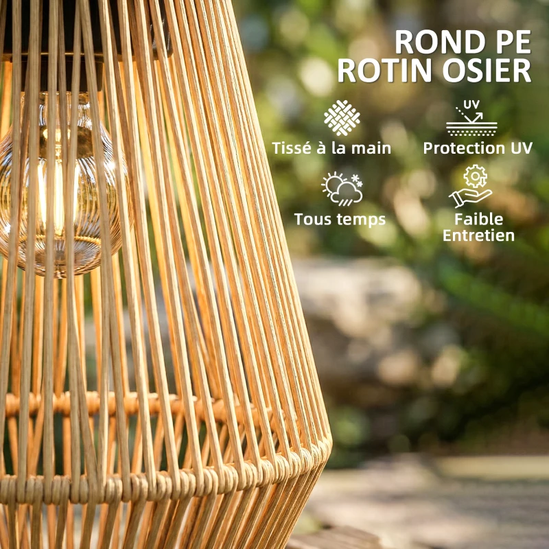 Outsunny Lot de 2 lanternes solaires suspendues extérieur, lampes de jardin en résine tressée avec allumage automatique, marron