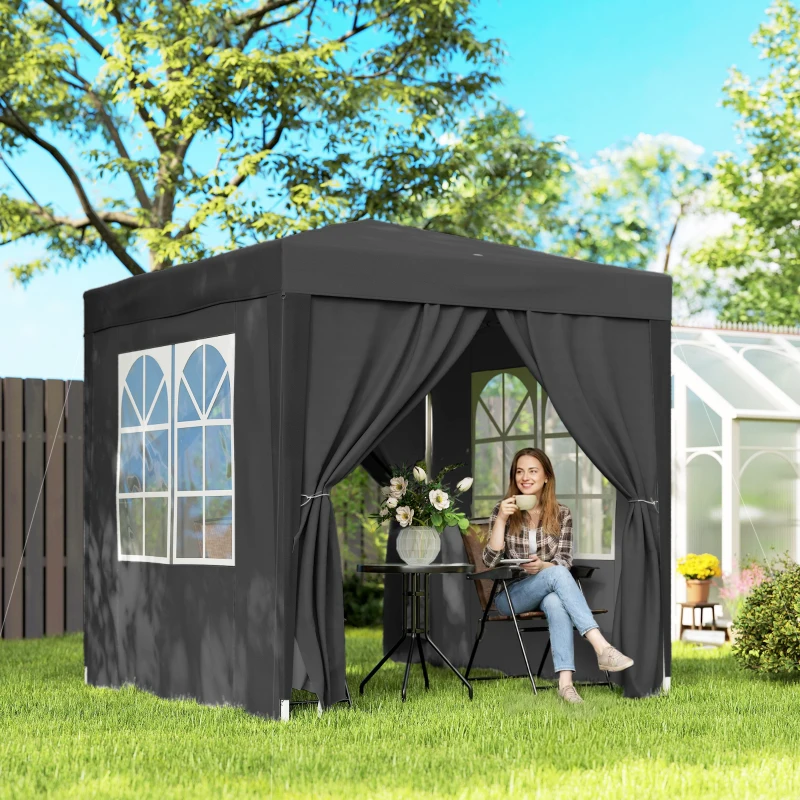 Outsunny Tonnelle de jardin extérieure tonnelle pliante pop-up réglable en hauteur protection UV 2 x 2 m noir