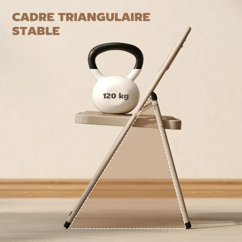 HOMCOM Lot de 2 chaises pliantes chaises de salle à manger portables cadre en acier dim. 45l x 46P x 78H cm beige