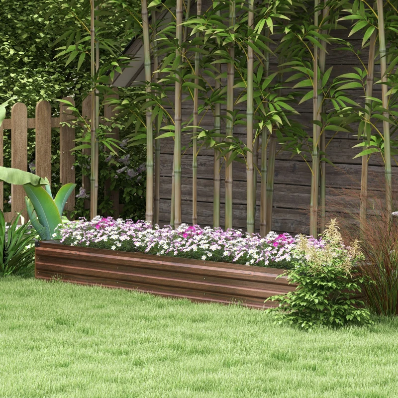 Outsunny Carré potager rectangulaire, lit de jardin surélevé en acier galvanisé, fond ouvert, 240 x 60 x 30 cm, brun foncé