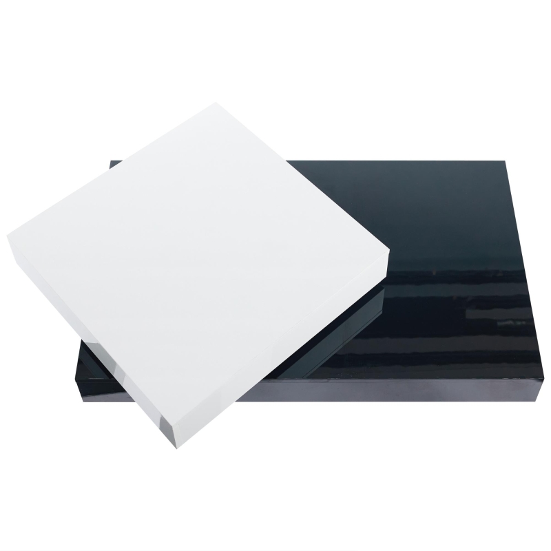 Tavolino da salotto girevole a 2 livelli con piano lucido, 103x60x35,5 cm, Bianco e Nero