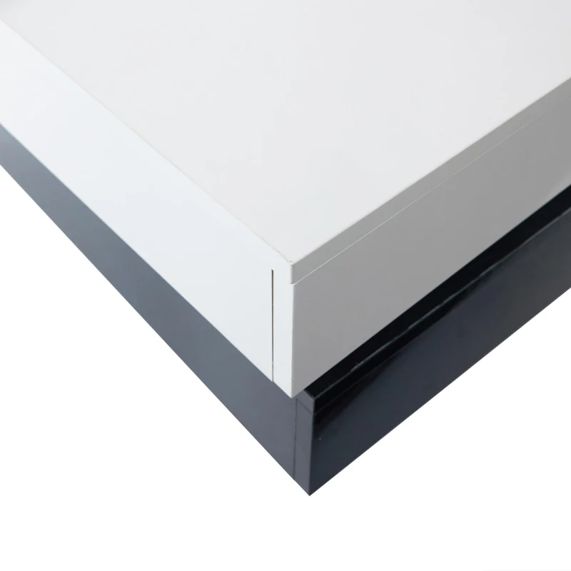 Tavolino da salotto girevole a 2 livelli con piano lucido, 103x60x35,5 cm, Bianco e Nero