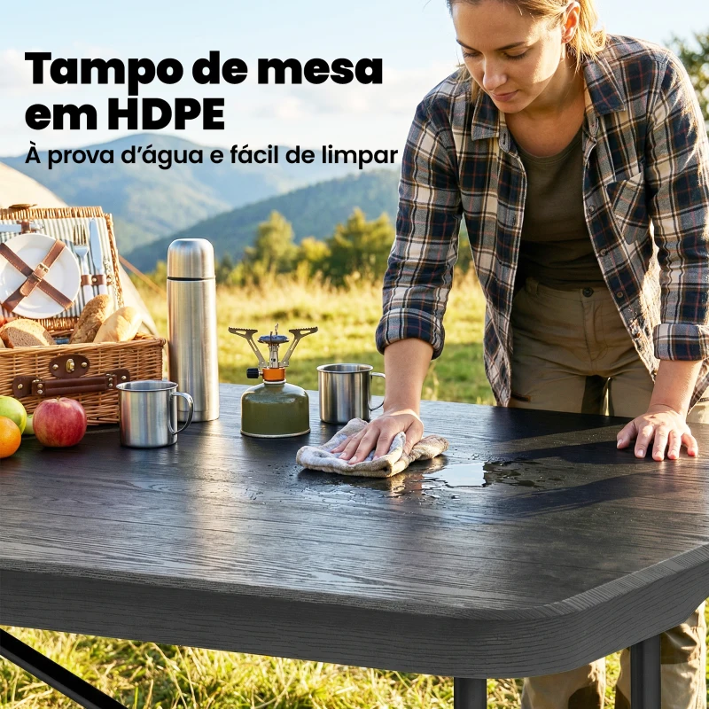Outsunny Conjunto de Campismo Dobrável de 5 Peças Mesa Dobrável de Campismo com Cadeiras Tampo Impermeável HDPE e Estrutura Metálica