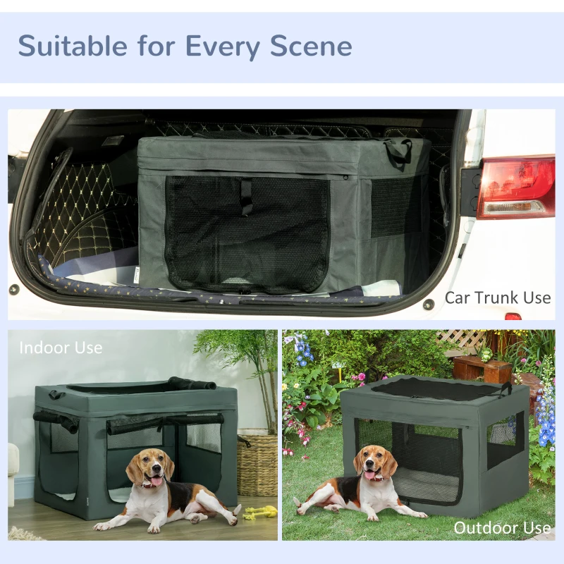 PawHut Sac de transport pliable pour animaux de compagnie avec poignée tissu en maille 89,5L x 62,5l x 62,5H cm gris noir