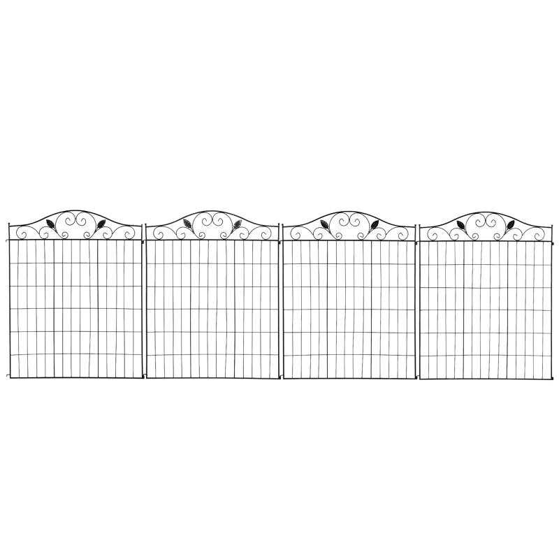 Outsunny Ogrodzenie metalowe 4 szt. 365x112cm, czarne, dekoracyjne