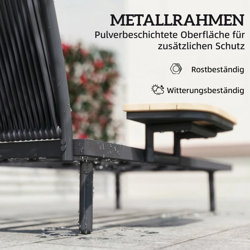 Outsunny Sonnenliege schmale Gartenliege mit dicke waschbare Kissen Seitenablage Bänder bis 120 kg UV-beständig