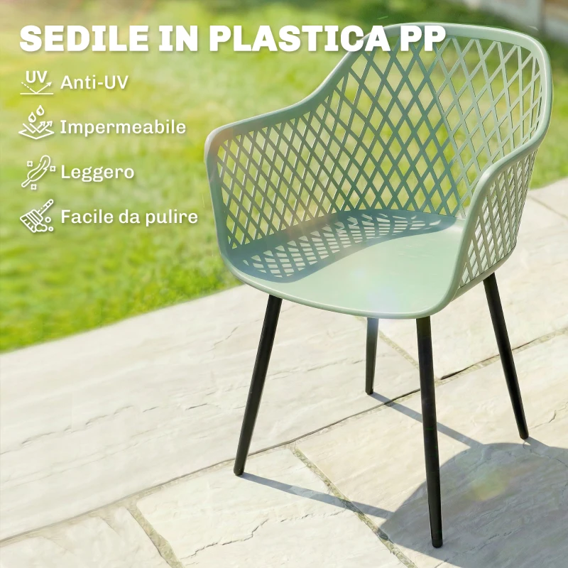 Outsunny Set di 4 Sedie da Giardino, con Schienale Diamantato, Braccioli, Verde