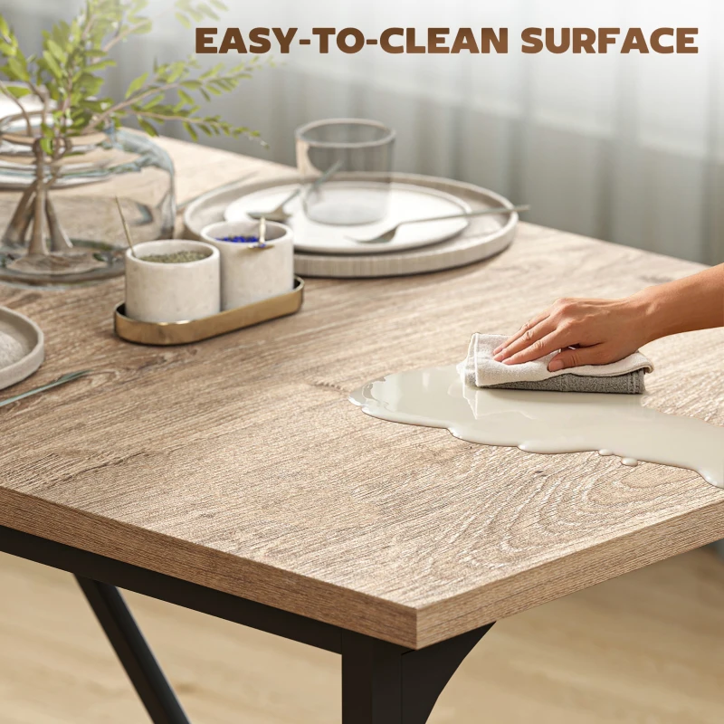 HOMCOM Prostokątny Stół Jadalniany dla 6-8 Osób, Nowoczesny Stół Kuchenny – Blat w Wyglądzie Drewna i Czarne Stalowe Nogi z Regulowanymi Nakładkami, 180 x 80 cm, Naturalny