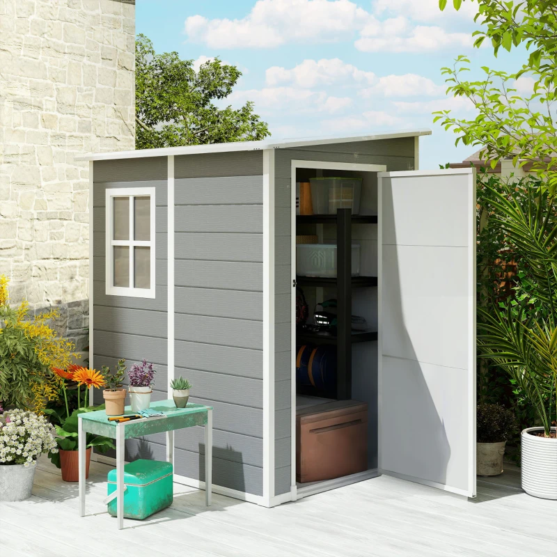 Outsunny Abri de jardin 1,54 m² pour outils porte verrouillable, aération et fenêtre dim. 122L x 149l x 192/177H cm, gris(m-2)