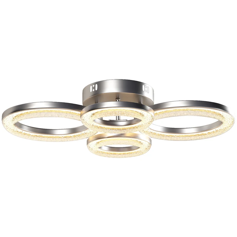 HOMCOM LED Ceiling Light, Modern Dimmable 4 Rings Ceiling Lamp with Wall Switch, 40W 4350lm Flush Mount Ceiling Light with 3500K/4500K/6000K Colour Temperatures for Living Room, Bedroom, Silver Tone