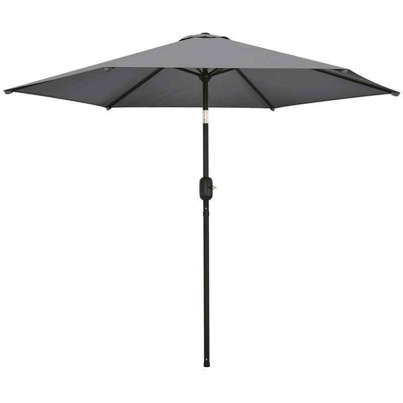 Outsunny 2.6 m Garden Parasol Umbrella with Aluminium Pole, Outdoor Patio Umbrella with Tilt and Crank, Vent, Grey