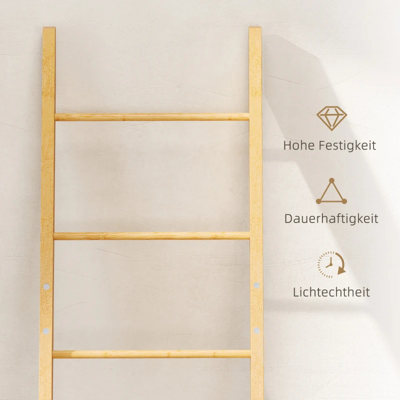 HOMCOM Badrek, 2-in-1 badkamerrek met 3 stangen, afneembare 48L-wasmand, Bamboe, 43 x 35 x 133 cm, Crèmewit