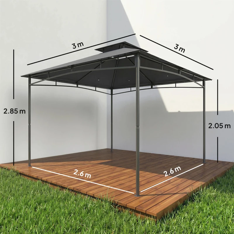 Outsunny Gazebo da Giardino Gazebo da Esterno Doppio Tetto 3x3 m Grigio Scuro