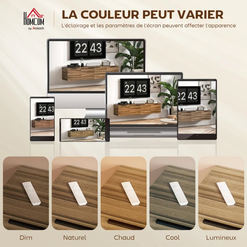 HOMCOM Meuble TV suspendu meuble télé pour téléviseur jusqu'à 65 pouces avec 3 placards à portes, 150 x 35 x 32 cm, marron