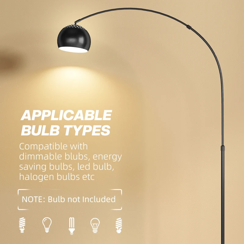 HOMCOM Arc Floor Lamp for Living Room, Modern Adjustable Standing Lamp with Faux Black Marble Base Black