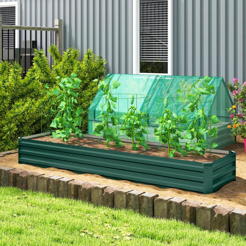 Outsunny Carré potager rectangulaire, lit de jardin surélevé en acier galvanisé, fond ouvert, 240 x 60 x 30 cm, vert