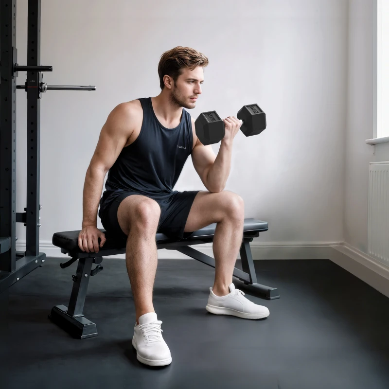 HOMCOM Haltère courte poids 20 Kg - 1 pièce, Haltère hexagonale entraînement musculaire & haltérophilie - métal caoutchouc noir