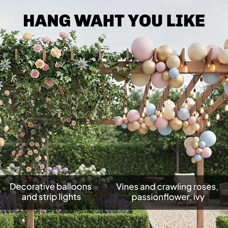 Outsunny 3 x 3 m Wooden Pergola Kit, Garden Pergola Gazebo Grape Trellis with Triangle Supports, Maple Wood-effect