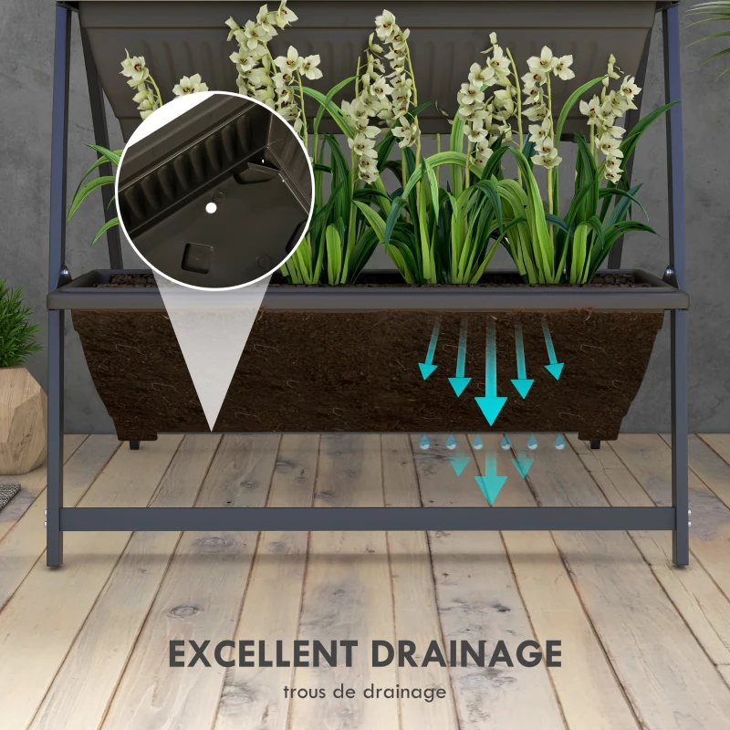 Outsunny Étagère à Fleurs en Acier 4 Niveaux, Support de Plantes Vertical avec 4 Bacs et Trous de Drainage, 76x79x162cm, Marron