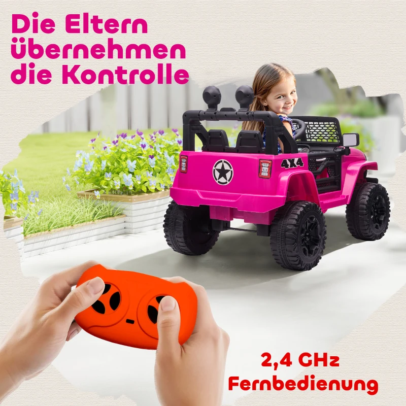 HOMCOM Kinder Elektroauto 12V Elektro Kinderauto mit Fernbedienung 2 Motor LED Hupe für Kinder von 3-6 Jahren 100x65x72 cm Rosa