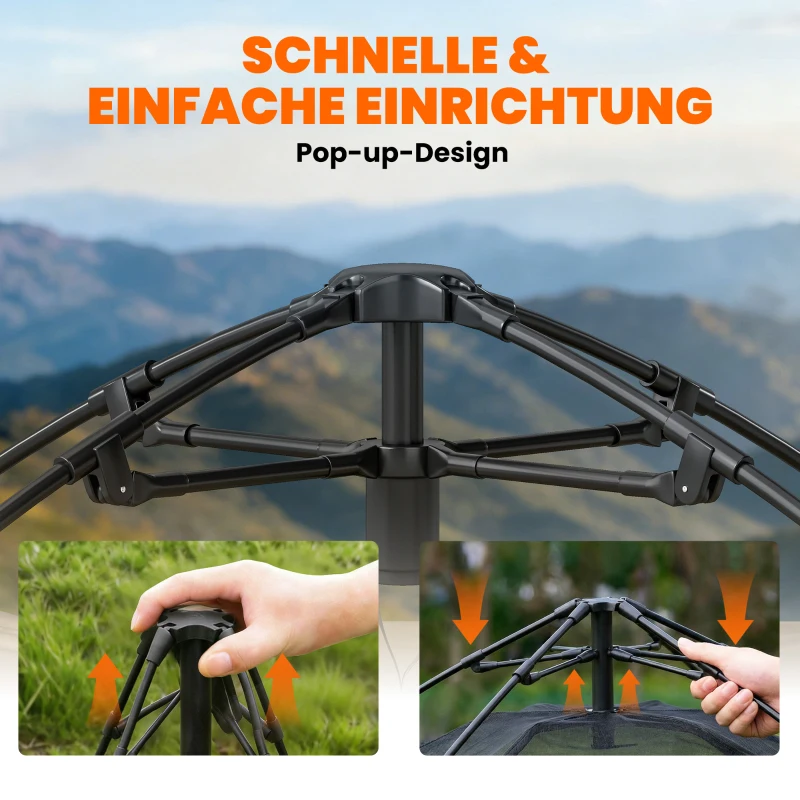 Outsunny Instant-Pop-Up-Zelt mit Regenschutz wasserdicht Kuppelzelt für 2-3 Personen mit Bodenplane 4 Fenster 235x235x184cm Khaki