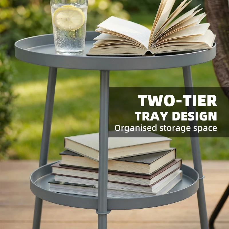 Outsunny Stolik Ø36 cm, stolik balkonowy z metalu, stolik pomocniczy na taras, okrągły stolik ogrodowy na balkon, taras, ogród, ciemnoszary