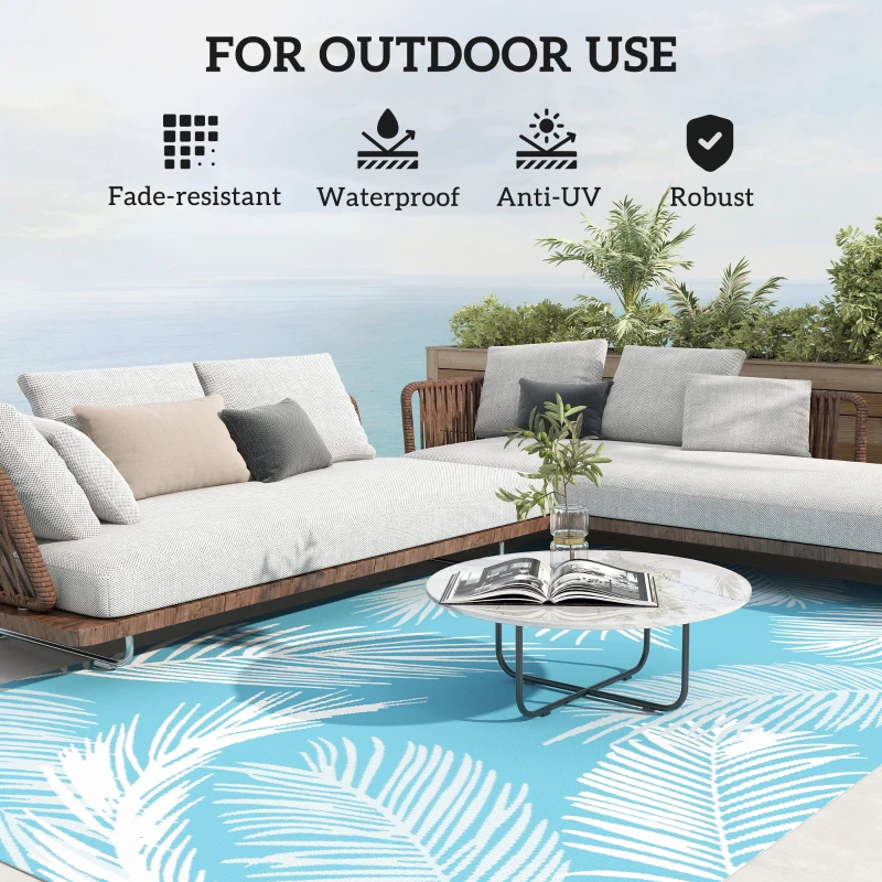 Outsunny Dywan Ogrodowy Odwracalny Wytrzymały Odporny na Warunki Atmosferyczne z Torbą Transportową i Mocowaniami 274 x 182 cm Jasnoniebieski + Biały