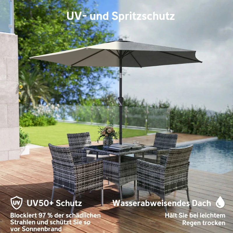 Outsunny Sonnenschirm 270 cm knickbar Balkonschirm mit Kurbel UV 50+ Gartenschirm Dunkelgrau