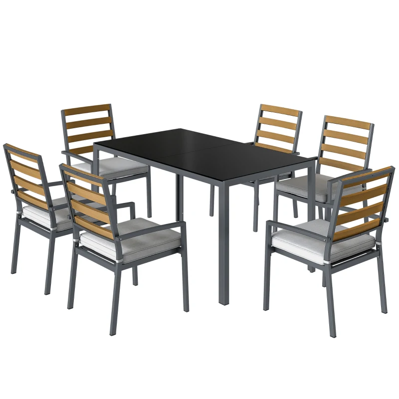 Outsunny 7-teiliges Garten-Esst-Set, Tisch und Stühle für 6 Personen, Schwarz