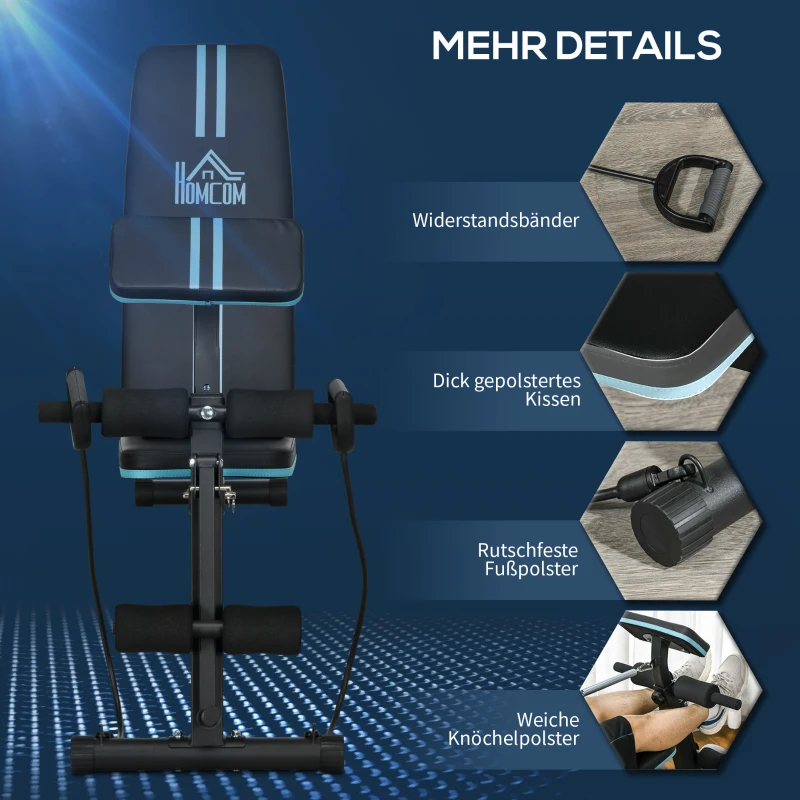 HOMCOM Hantelbank, Klappbar Trainingsbank mit 7-fach verstellbarer Rückenlehne, Fitnessbank bis 120 kg belastbar, Blau