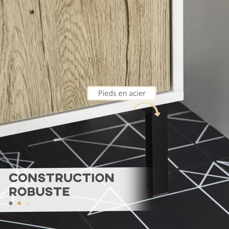 kleankin Modern under-sink cabinet metal base double door 60 x 30 x 60 cm - white and wood color