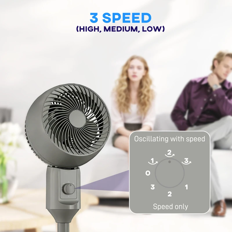 HOMCOM Air Circulator Fan Pedestal Cooling Fan with 3 Speed and Carry Handle, 9 Inch, Grey