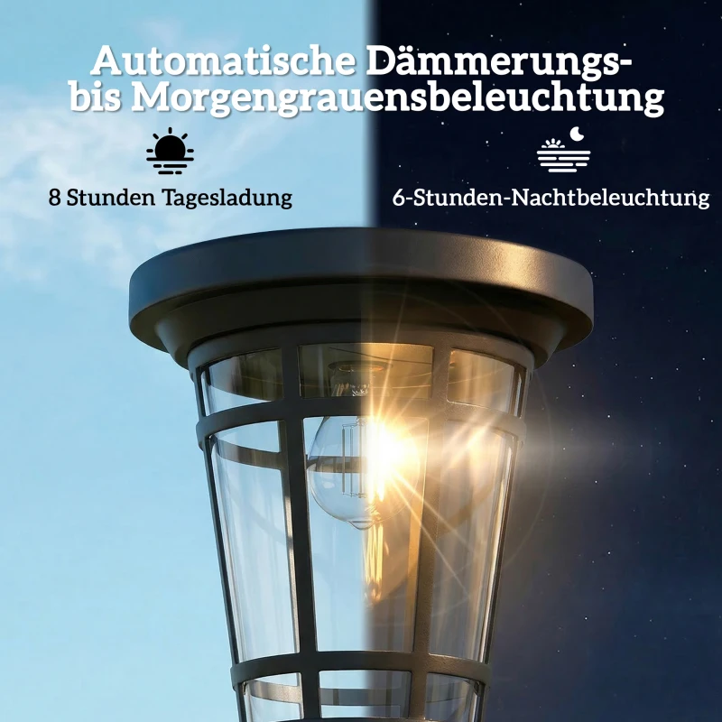 Outsunny Solar Laterne 2er-Set Stehleuchte 180cm Höhenverstellbar mit 2 Helligkeitsmodi Lichtsensor Schalter, IP44