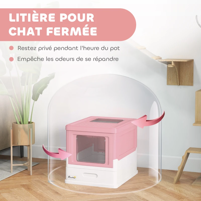PawHut Maison de toilette pour chat pliable double porte battante et supérieure pelle fourni 47,5 x 35,5 x 36,7 cm rose
