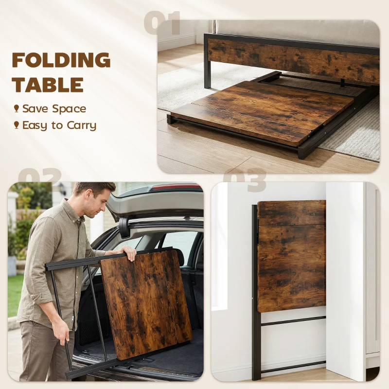 HOMCOM Compact Folding Desk for Small Spaces with Storage Shelf for Home Office, Rustic Brown