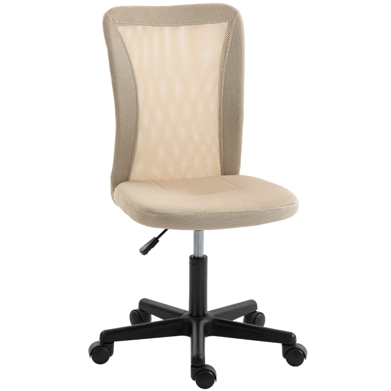 Vinsetto Computer Desk Chair, Mesh Office Chair with Adjustable Height and Swivel Wheels, Armless Study Chair, Beige