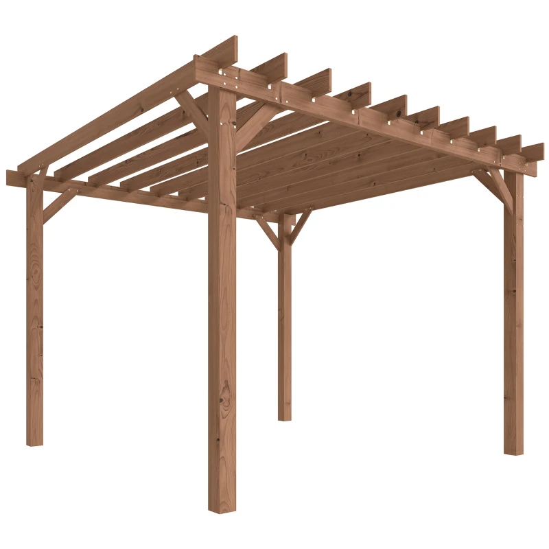 Outsunny 3 x 3 m Wooden Pergola Kit, Garden Pergola Gazebo Grape Trellis with Triangle Supports, Maple Wood-effect