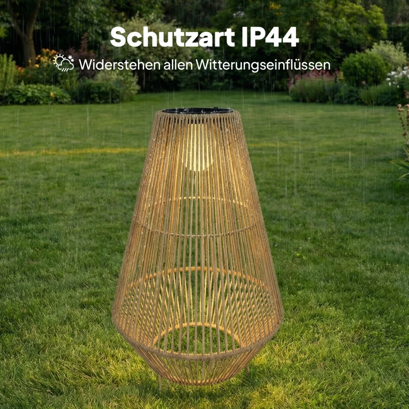 Outsunny Solar Stehlampe Rattan Solarlampen mit Lichtsensor LED Solarleuchte im Boho-Stil IP44 Wasserdicht
