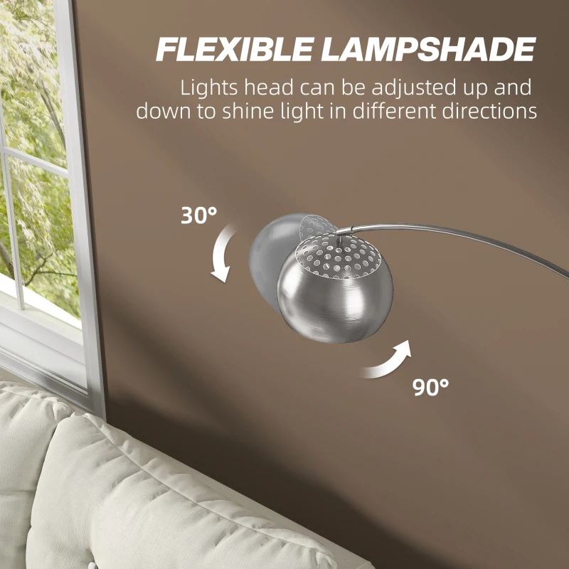 HOMCOM Arc Floor Lamp for Living Room, Modern Adjustable Standing Lamp with Faux Black Marble Base Silver Tone