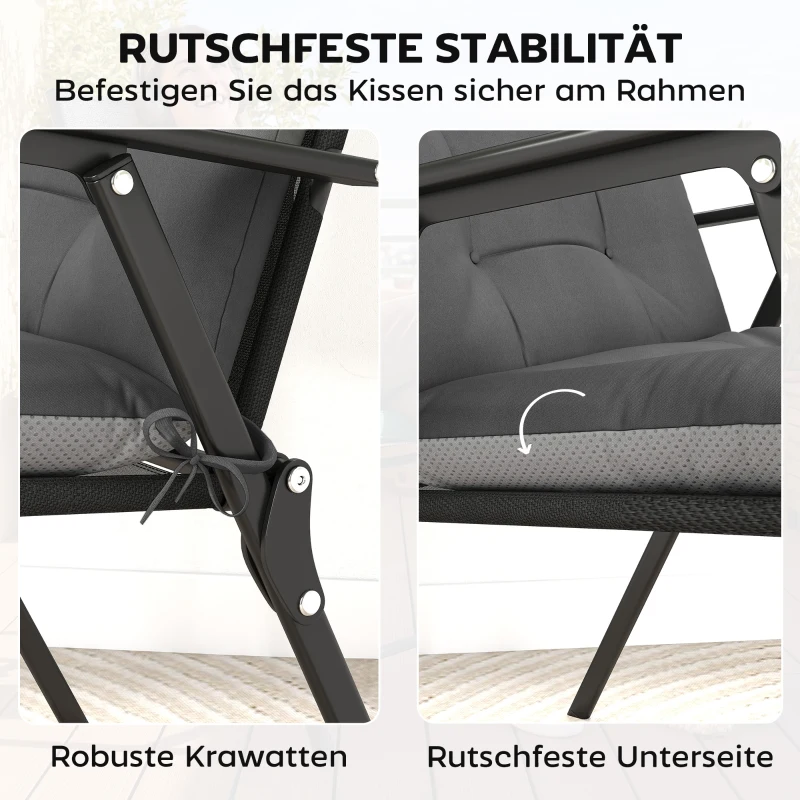 Outsunny 4er Set Sitzkissen wasserabweisend rutschfest Stuhlkissen mit Bändern, Indoor Outdoor 111,5 x 53 x 8 cm Dunkelgrau
