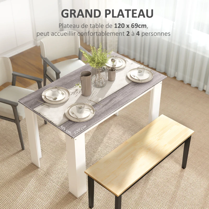HOMCOM Table à manger table de cuisine moderne avec grand plateau 4-6 personnes en panneau de particules 120x69x75cm gris