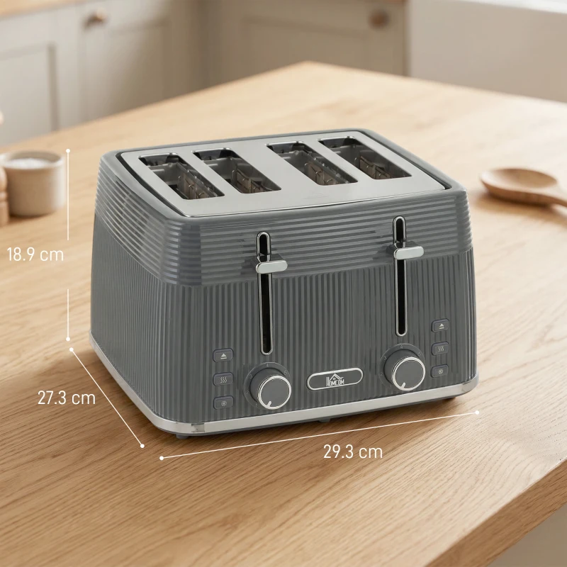 HOMCOM 4 Slice Toaster with 7 Browning Levels, Bread Toaster with Removable Crumb Tray, Grey