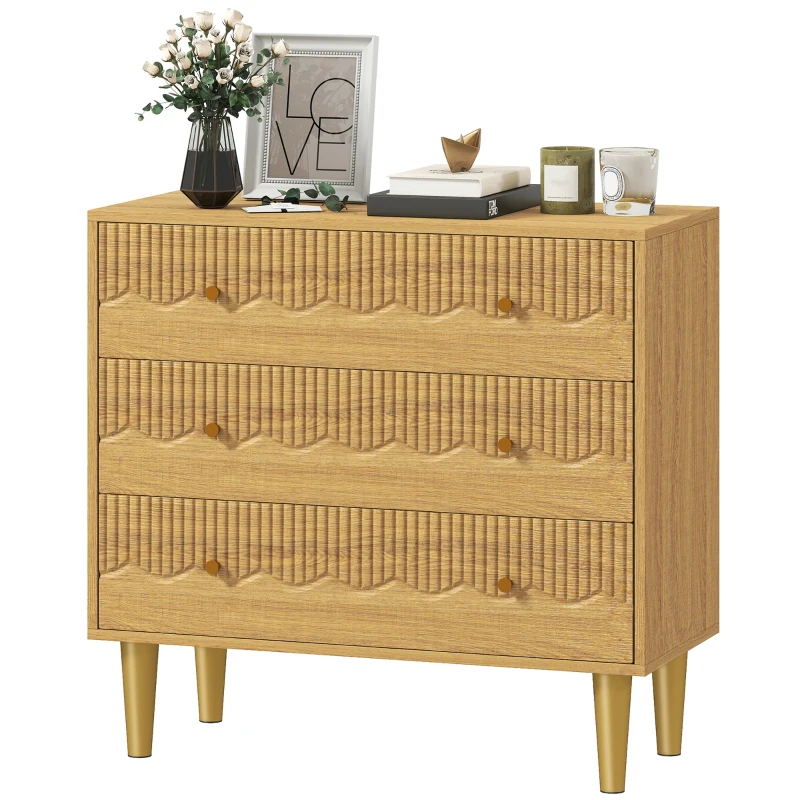 HOMCOM Dresser for Bedroom 3 Drawer Chest of Drawers with Steel Frame for Living Room in Oak