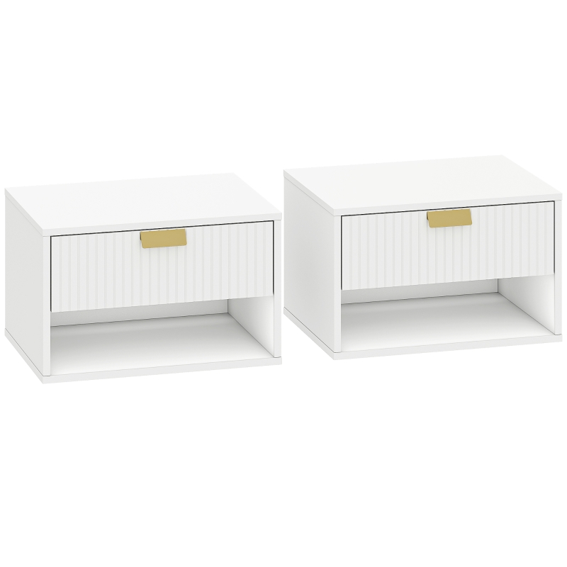 HOMCOM Lot de 2 tables de chevet murales, tables de nuit suspendues avec tiroir rainuré et étagère ouverte, 40 x 30 x 25 cm, blanc