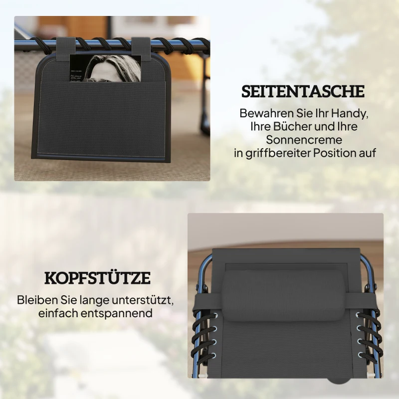 Outsunny Sonnenliege Klappbar tragbar Gartenliege mit 5-fach Verstellbar Rückenlehne gepolsterter Matratze Kopfstütze