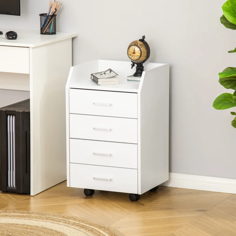 Vinsetto Office storage pedestal on wheels 4 sliding drawers MDF and particleboard dim. 40L x 36l x 65H cm white